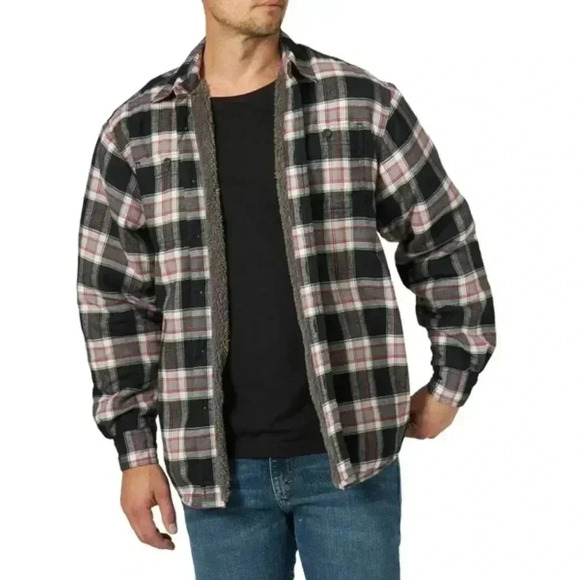 Wrangler Men’s Plaid Sherpa Fleece Lined Button Down Shirt Jacket Shacket 2XL - Picture 1 of 7